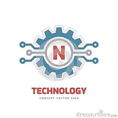 Technology Letter N - vector logo template concept illustration. Cogwheel gear abstract sign. SEO. Graphic design element Vector Illustration