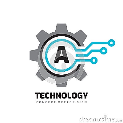 Technology Letter A - vector logo template concept illustration. Cogwheel gear abstract sign. Mechanic industrial icon. SEO. Vector Illustration