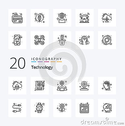 20 Technology Line icon Pack like artificial webcam service web scientists Vector Illustration