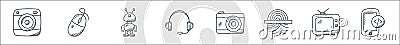 technology line icons. linear set. quality vector line set such as app development, television, fingerprint scanning, camera, Vector Illustration