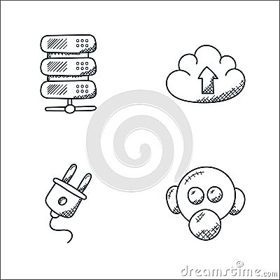 technology line icons. linear set. quality vector line set such as gas mask, plug, cloud uploading Vector Illustration