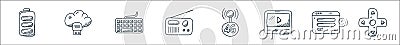technology line icons. linear set. quality vector line set such as multimedia controls, log in, video player, wireless, radio, Vector Illustration