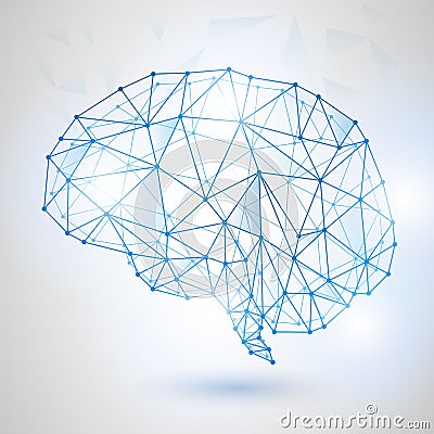 Technology Low Poly Design of Human Brain with Binary Digits Vector Illustration