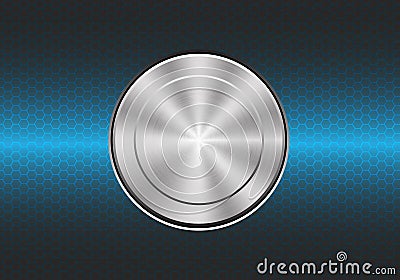 Technology metal button switch control power on blue hexagon mesh design modern background vecto. Vector Illustration