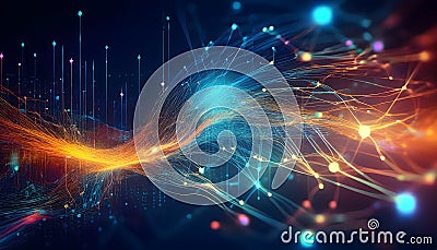 Technology Network Digital Data Flow Artificial Intelligence data processing visualization. Wireless data transmission. Data Stock Photo