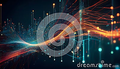 Technology Network Digital Data Flow Artificial Intelligence data processing visualization. Wireless data transmission. Data Stock Photo
