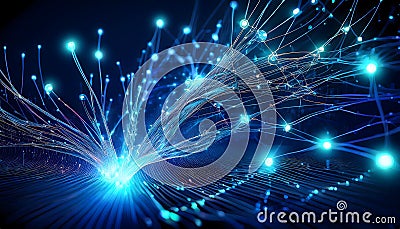 Technology Network Digital Data Flow Artificial Intelligence data processing visualization. Wireless data transmission. Data Stock Photo