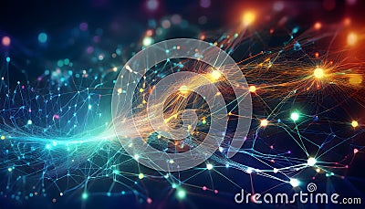 Technology Network Digital Data Flow Artificial Intelligence data processing visualization. Wireless data transmission. Data Stock Photo