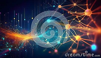 Technology Network Digital Data Flow Artificial Intelligence data processing visualization. Wireless data transmission. Data Stock Photo