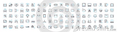 Technology networking vector line icons set. Networking, Technology, LAN, WAN, TCP, IP, Wi-Fi illustration outline Vector Illustration