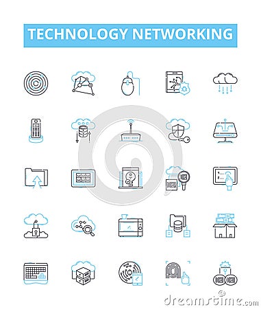 Technology networking vector line icons set. Networking, Technology, LAN, WAN, TCP, IP, Wi-Fi illustration outline Vector Illustration