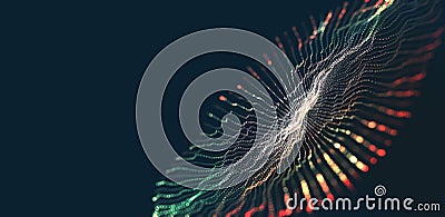 Technology neural network background concept. Wave, dots, weave lines. AI visualization concept, digital universe Cartoon Illustration
