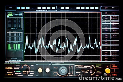 Oscilloscope waveform on its screen. Generative AI Stock Photo