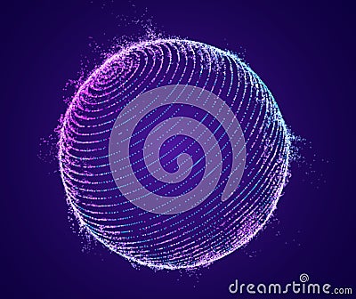 Technology particle sphere hologram vector. Data globe. Futuristic tech hud Vector Illustration