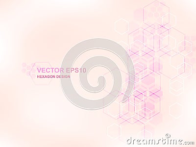 Technology pink hexagon medical concept background. Futuristic modern hi-tech background. Vector Illustration