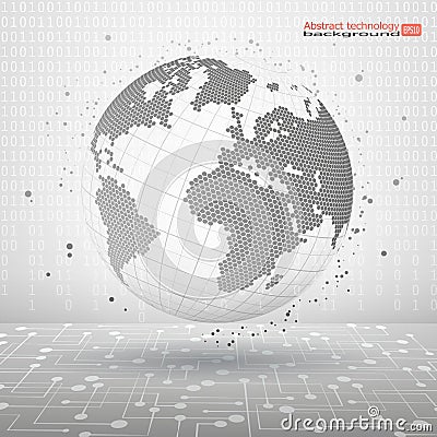 Abstract vector illustration. Technology planet. The symbolic image of a sphere dotted lines and dots. Modern Technology Concept. Vector Illustration