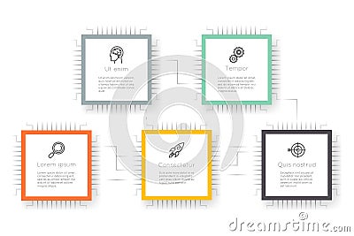 Technology process diagram infographic presentation label options steps icons workflow layout info graph vector Vector Illustration