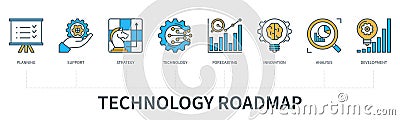 Technology roadmap concept with icons in minimal flat line style Stock Photo