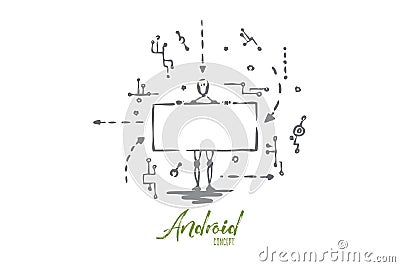Technology, robot, scheme, android, data concept. Hand drawn isolated vector. Vector Illustration
