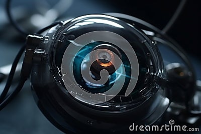 Close-up view of futuristic bionic artificial eye Stock Photo