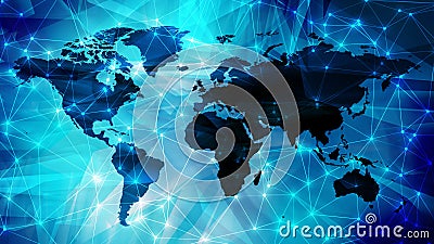 Technology science news background digital wires dots and world map Stock Photo