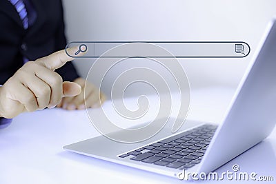 Technology Search Engine Optimization Concept . Businessman click Internet Data Search Engine. Internet browsing Information Stock Photo