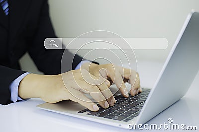Technology Search Engine Optimization Concept . Businessman click Internet Data Search Engine. Internet browsing Information Stock Photo