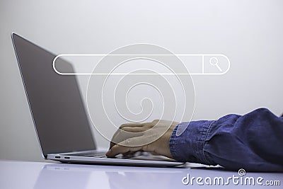 Technology Search Engine Optimization Concept . Businessman click Internet Data Search Engine. Internet browsing Information Stock Photo