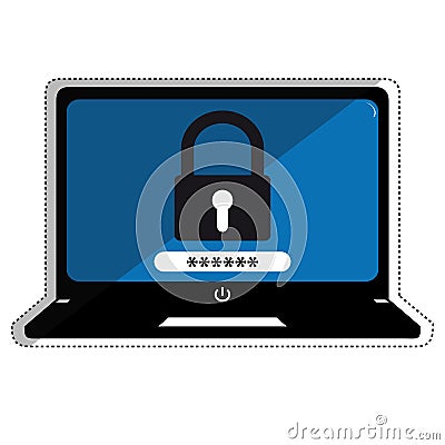 Technology Security Systems - Editable Outline Computer Vector I Stock Photo