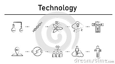 Technology simple concept icons set. Contains such icons as testing tube, mutation, cold fusion, bio weapon, human dissection Stock Photo