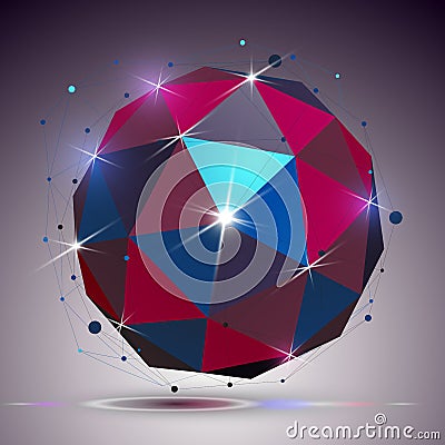 Technology spherical polished object with lines mesh. 3d colorful shiny complicated engineering structure, best for use in Vector Illustration
