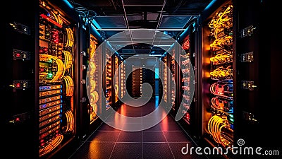 A technology stands tall a colossal supercomputer, network power. Generative AI Stock Photo