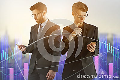 Technology, teamwork and finance concept Stock Photo