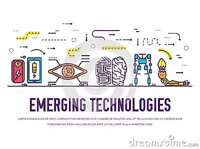 Technology thin line icons set. Automation artificial intelligence tech vector pack Vector Illustration