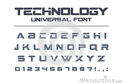 Technology universal vector font. Geometric, sport, futuristic, future techno alphabet. Vector Illustration