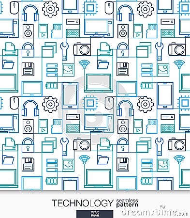 Technology wallpaper. Digital seamless pattern. Vector Illustration