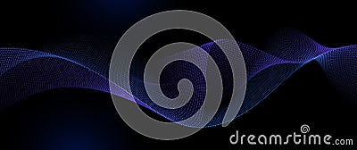 Vector element. Abstract wave line, particle dot pattern, neon light on dark blue gradient background Stock Photo