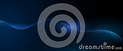 Vector abstract dynamic, wave - flow mesh particles. Illustration futuristic, network technology background Stock Photo