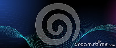 Vector abstract dynamic, wave - flow mesh particles. Illustration futuristic, network technology background Stock Photo