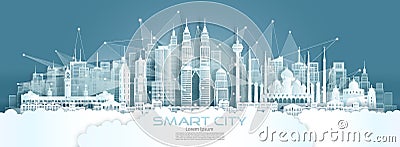 Technology wireless network communication smart city with architecture in Malaysia Vector Illustration