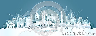 Technology wireless network communication smart city with architecture in Morocco Stock Photo