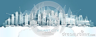 Technology wireless network communication smart city with architecture in Sweden Vector Illustration