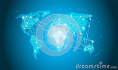 Technology World Map, Global Media Tranfer, Connection Concept Digital Network Design For Website Vector Illustration