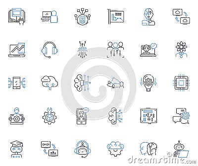 Technophiles line icons collection. Gadgets, Innovation, Robotics, Artificial Intelligence, Automation, Cybersecurity Vector Illustration