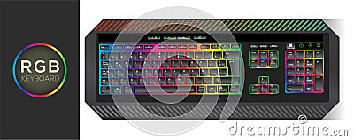 Gaming Keyboard with RGB LED Backlit. Gamer Keyboard Vector Illustration