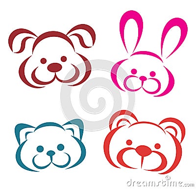 Teddy animals portraits Vector Illustration