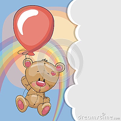 Teddy with balloon Vector Illustration