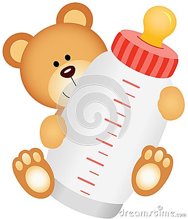 Teddy bear baby with bottle milk Vector Illustration