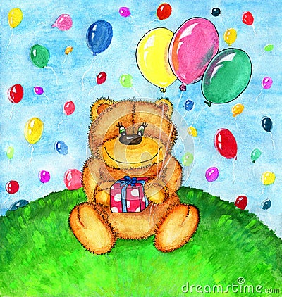 Teddy bear with balloons Stock Photo