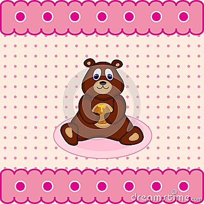 Teddy bear with barrel honey Vector Illustration